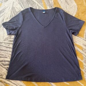 Blue Textured V-Neck T-Shirt- Old Navy